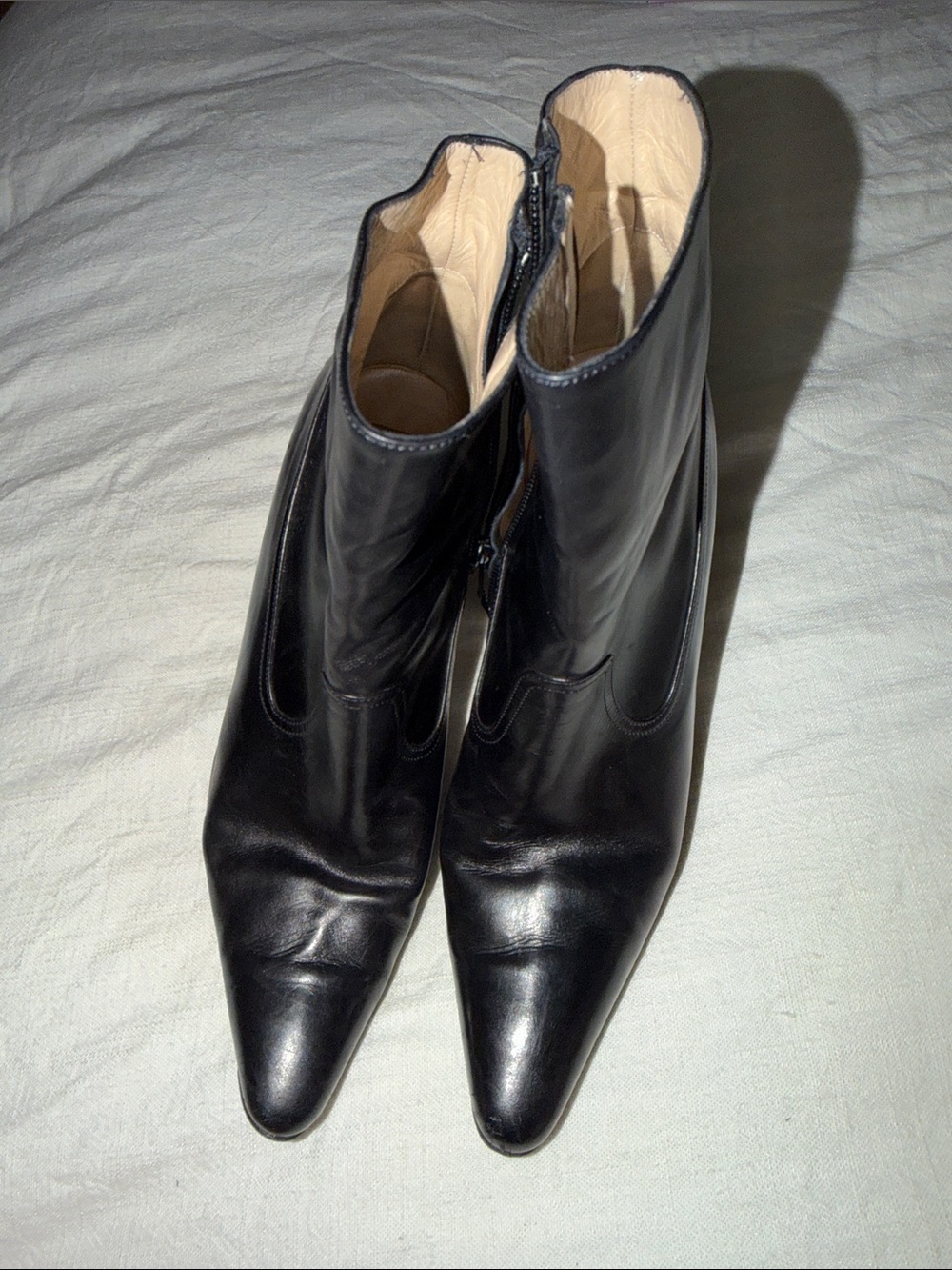 Manolo Blahnik Black Pointed Leather Ankle Boots
